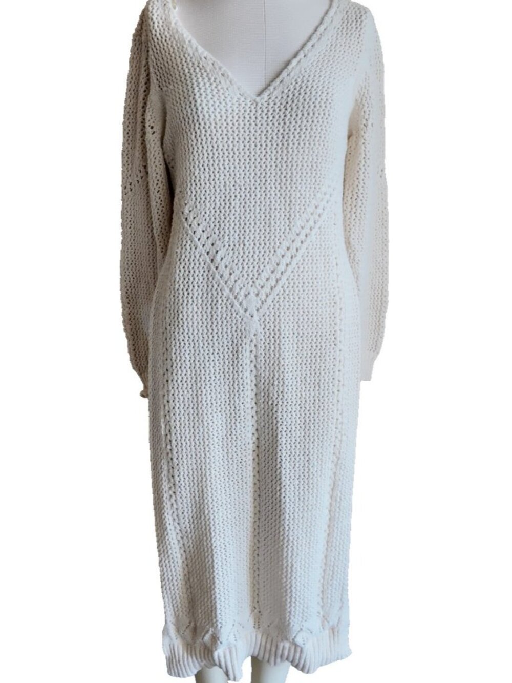 By athropologie beige knit dress open slit size medium